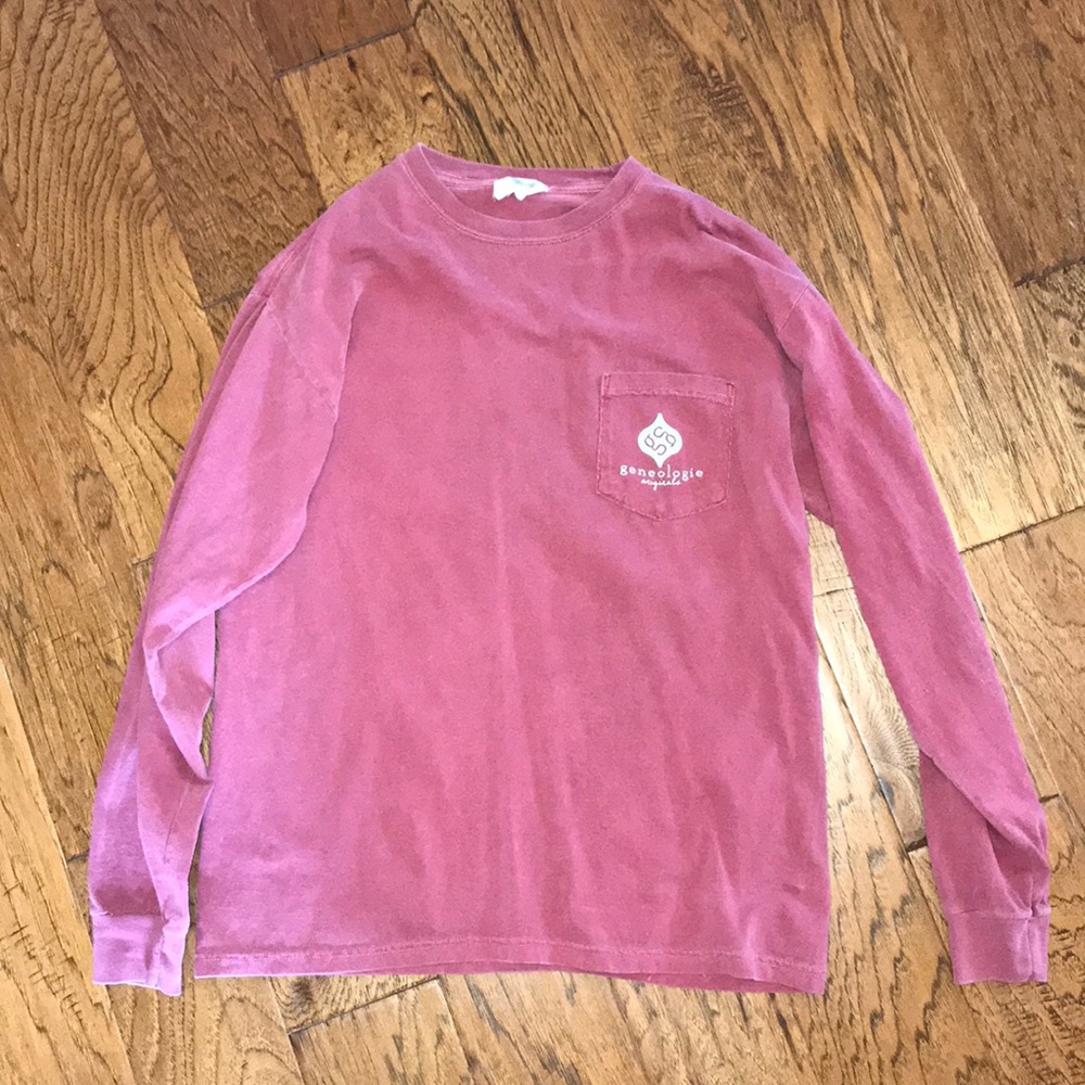 Geneologie red long sleeved t shirt size M
